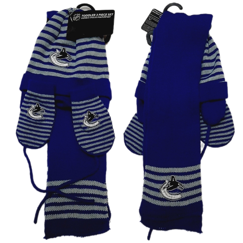 🍒 New - NHL Vancouver Canucks Toddler 3-pc Knit Set Hat Scarf & Mittens